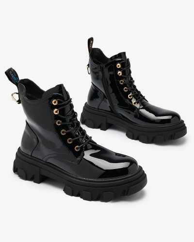 Royalfashion Bottes fourrées laquées noires pour femmes Setogia