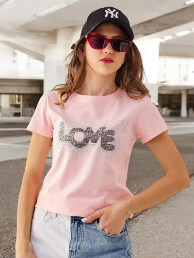 T-shirt en coton pour femmes Royalfashion LOVE avec strass