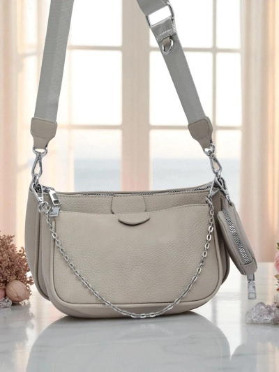 Sac à main pour femmes Arete MultiSet cuir écologique gris colombe, élégance 3en1