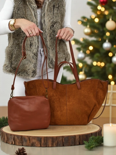 Sac à main shopper pour femmes en daim écologique avec petit sac en cuir écologique inclus 2en1 Elinea