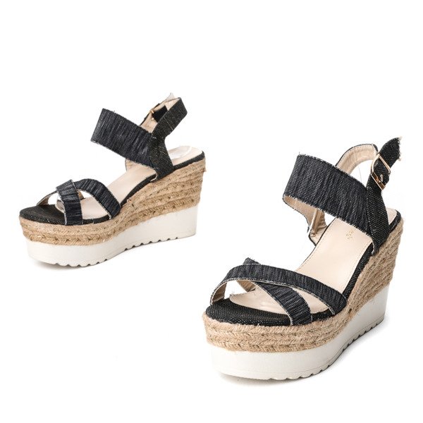 Sandales compensées noires Kenya- Footwear