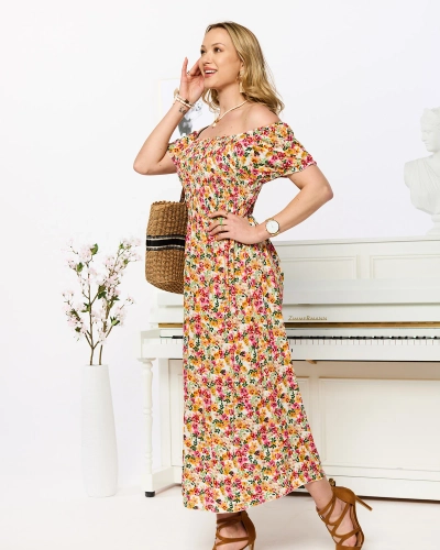 Robe midi pour femme blanche à motif floral - Vêtements
