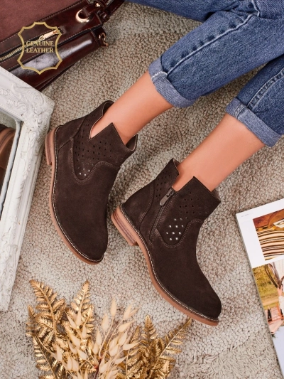 Aurelia Verona - Bottines en daim marron pour femmes en cuir naturel, talon de 3 cm