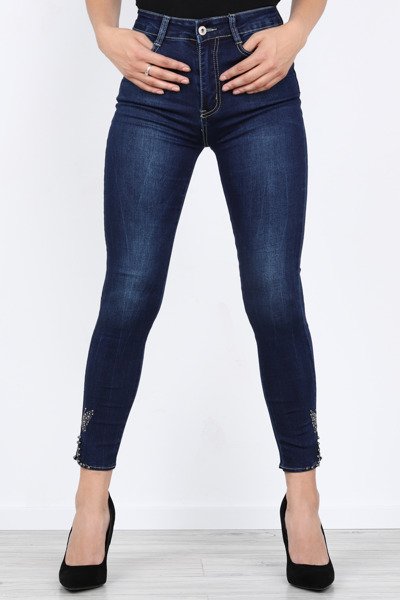 Długie, ciemnoniebieskie jeansy z motylkiem Aimee- Spodnie