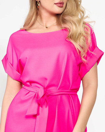 Robe d'été fuchsia avec une cravate et des manches courtes - Vêtements