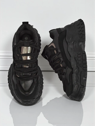 Aurelia Nero – Baskets Chunky pour Femmes en Cuir Écologique Noir 6,5 cm