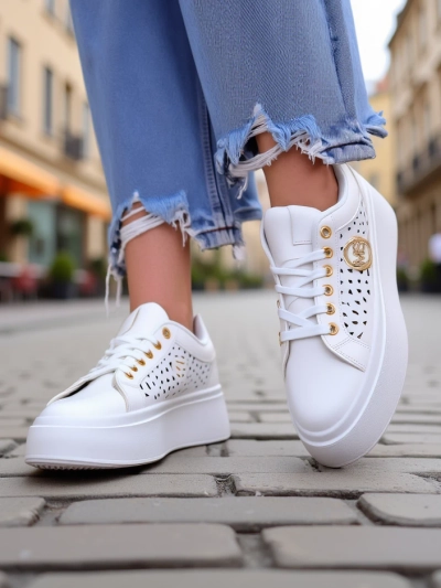 Aurelia Bianca – Sneakers Plateforme Blanches Royalfashion Écru