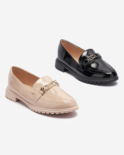 Mocassins laqués pour femmes avec ornement en noir Horiff- Footwear