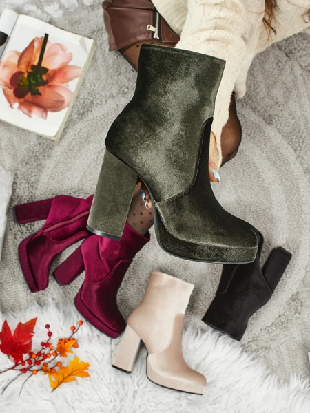 Bottines pour femmes à talons épais imitation velours Miss