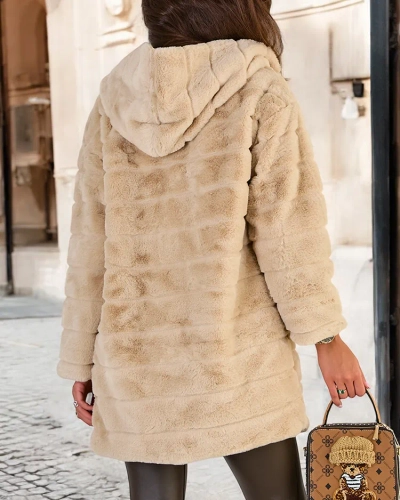 Royalfashion Manteau de fourrure beige pour femme