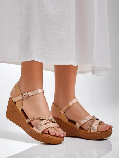 Sandales compensées pour femmes Royalfashion avec des strass et des paillettes Eclat