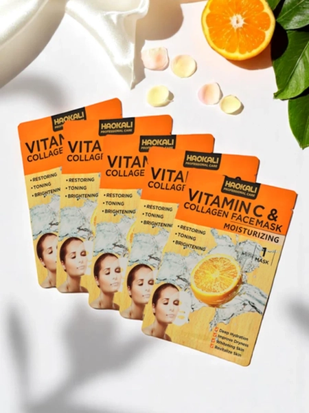 Haokali - Masque facial avec Vitamine C et collagène - hydrate, illumine et tonifie