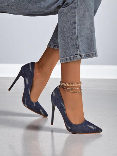 Royalfashion Escarpins à talons aiguilles pour femme, Denim Chic