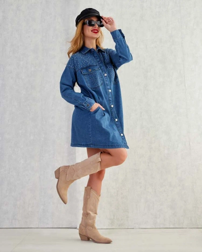 Royalfashion Mini robe a'la denim en coton pour femme