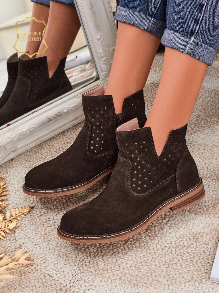 Aurelia Verona - Bottines en daim marron pour femmes en cuir naturel, talon de 3 cm