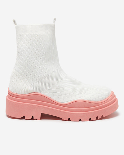 Bottines pour femmes blanches et roses à talon plat Seritis - Footwear