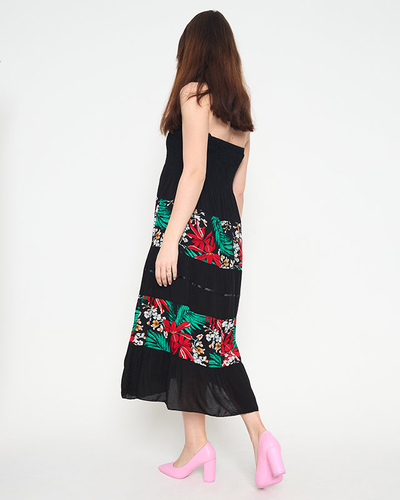 Robe midi fleurie noire femme - Vêtements