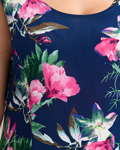 Robe courte pour femme bleu marine avec fleurs colorées - Vêtements