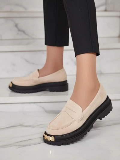 Mocassins Giulia Beige en Cuir Écologique