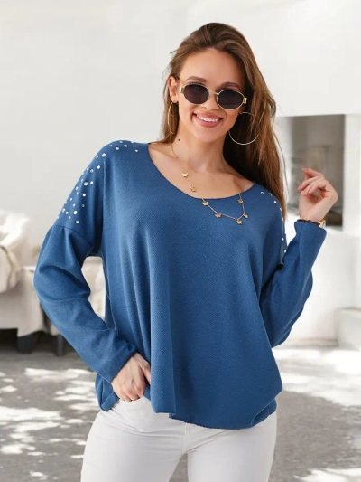 Pull en viscose fin Royalfashion pour femmes avec des strass sur les épaules