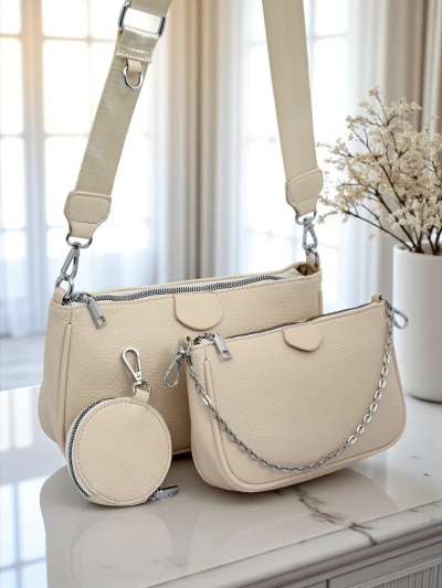 Sac à main en cuir pour femmes Perseida Multi Beige avec chaîne et pochette