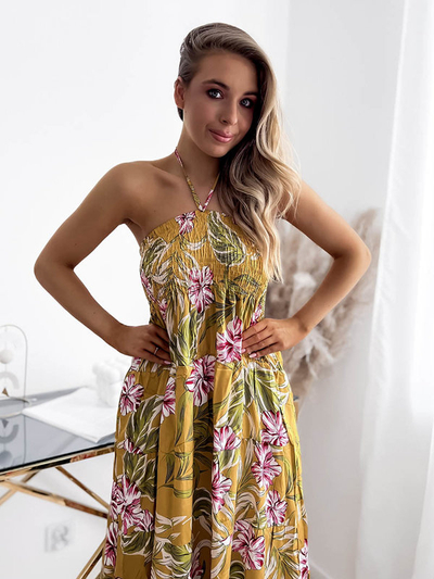 Robe midi jaune pour femme avec motif floral - Vêtements