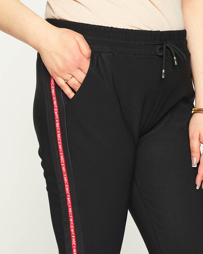 Pantalon droit noir pour femme à rayures rouges GRANDE TAILLE - Vêtements