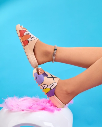 Chaussons pour femmes en caoutchouc beige avec imprimé Pfizz - Footwear