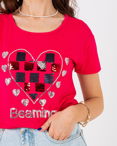 T-shirt femme fushia avec imprimé - Vêtements