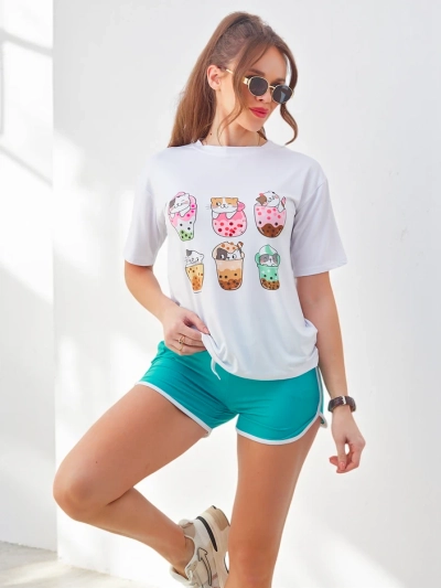 Ensemble de sport pour femmes Royalfashion avec t-shirt et shorts Kitty Cat