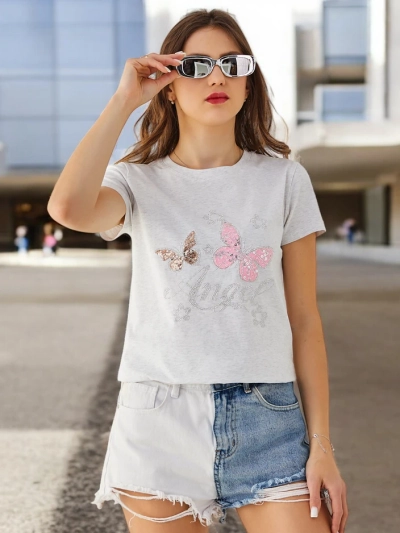 Royalfashion T-shirt en coton pour femme Papillon