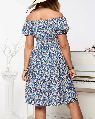 Robe courte bleue à motifs floraux pour femme - Vêtements