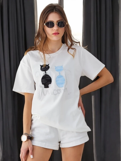 T-shirt en coton Royalfashion pour femmes avec des chats