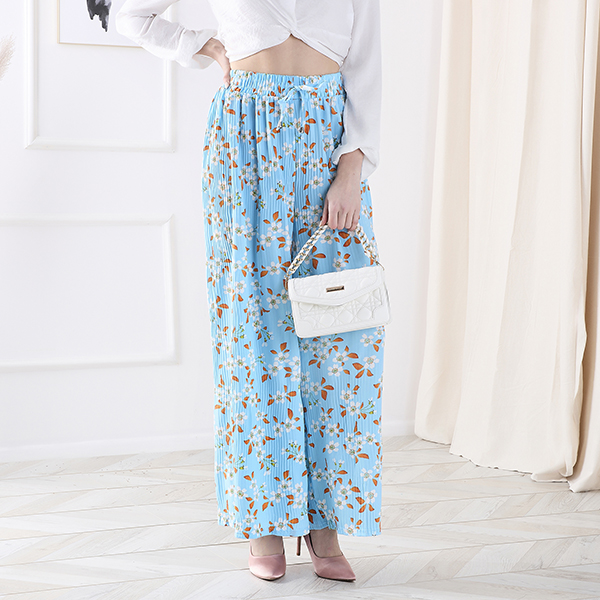 Pantalon en tissu bleu à fleurs pour femme - Vêtements