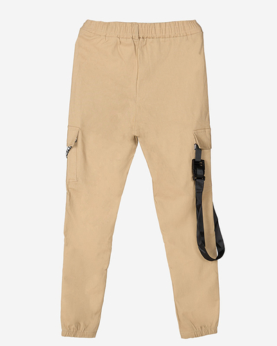 Pantalon cargo femme beige avec ceinture - Vêtements