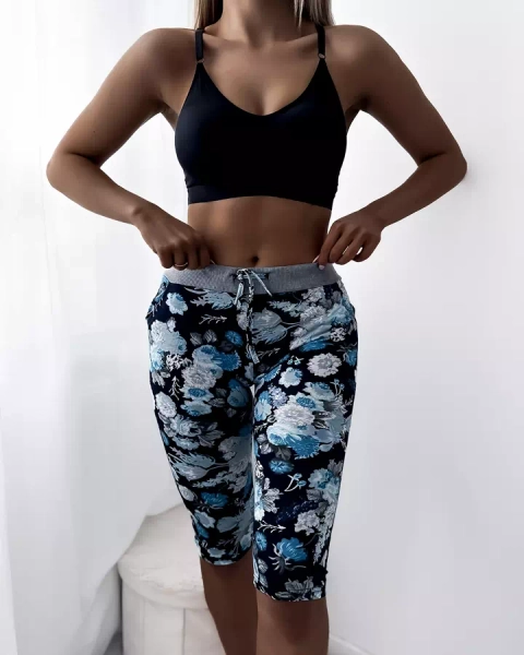 Short 3/4 bleu foncé pour femme avec motif floral - Vêtements