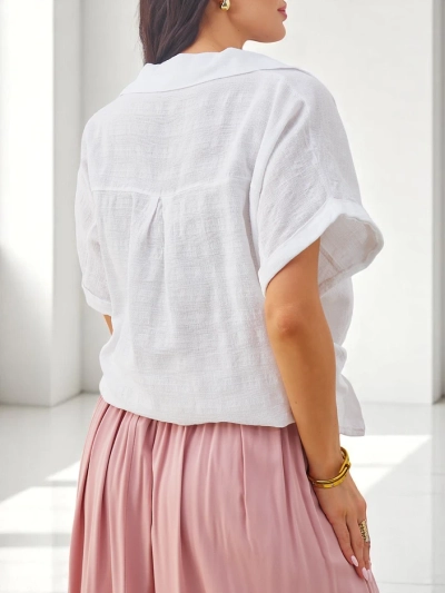 Chemise en coton Royalfashion pour femmes avec embossage et manches courtes