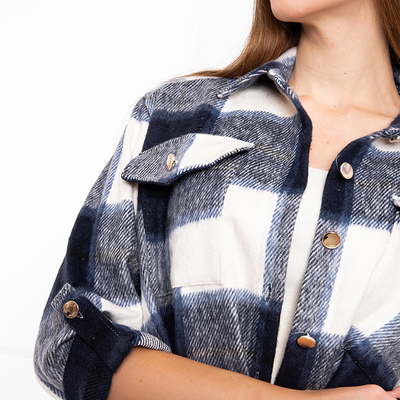 Chemise femme à carreaux bleu marine - Vêtements