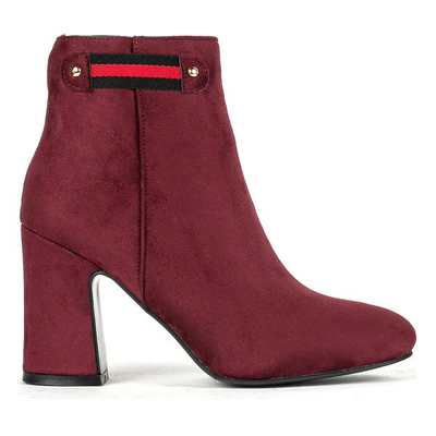 Bordowe botki na słupku Hilevier - Obuwie