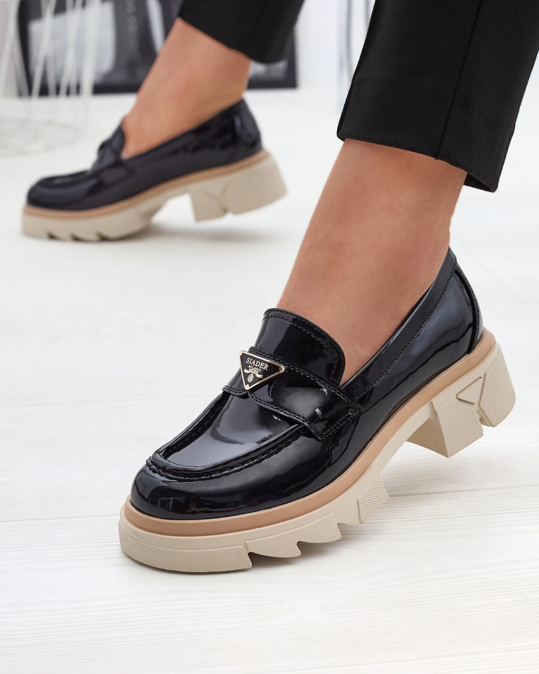 Mocassins noirs laqués pour femme avec décoration Sarix - Footwear