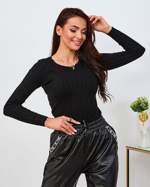 Pull femme col rond noir - Vêtements