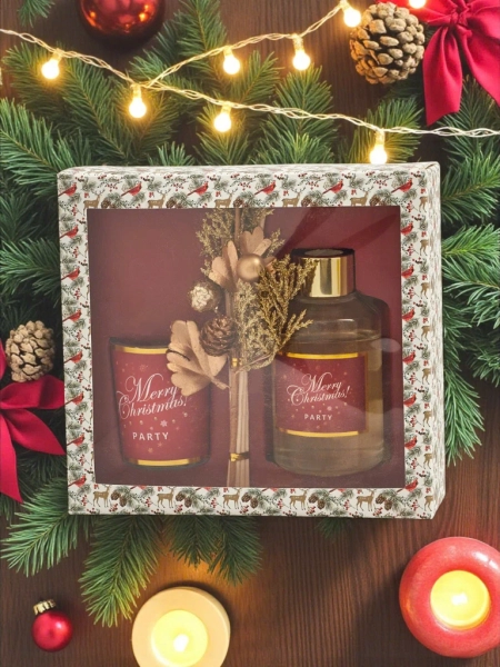 Ensemble : Bâtonnets parfumés et bougie Merry Christmas