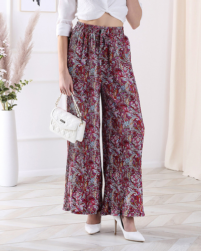 Pantalon à motifs pour femmes à jambes larges en rouge- Vêtements
