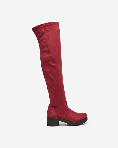 Royalfashion Bottes à talon plat pour femme de couleur bordeaux Keteris