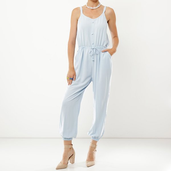 Combinaison Femme Bleu Coton Boutons - Vêtements