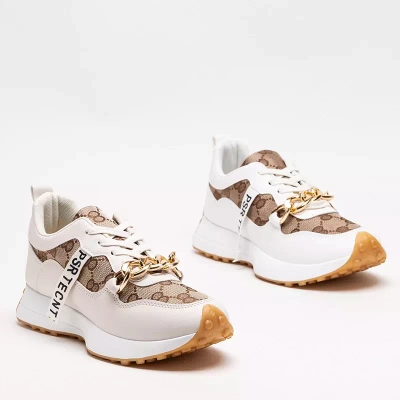 Baskets femme blanches et marron clair avec imprimé Philly-Footwear