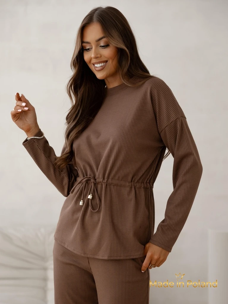 Royalfashion Ensemble pour femmes en coton côtelé style pull