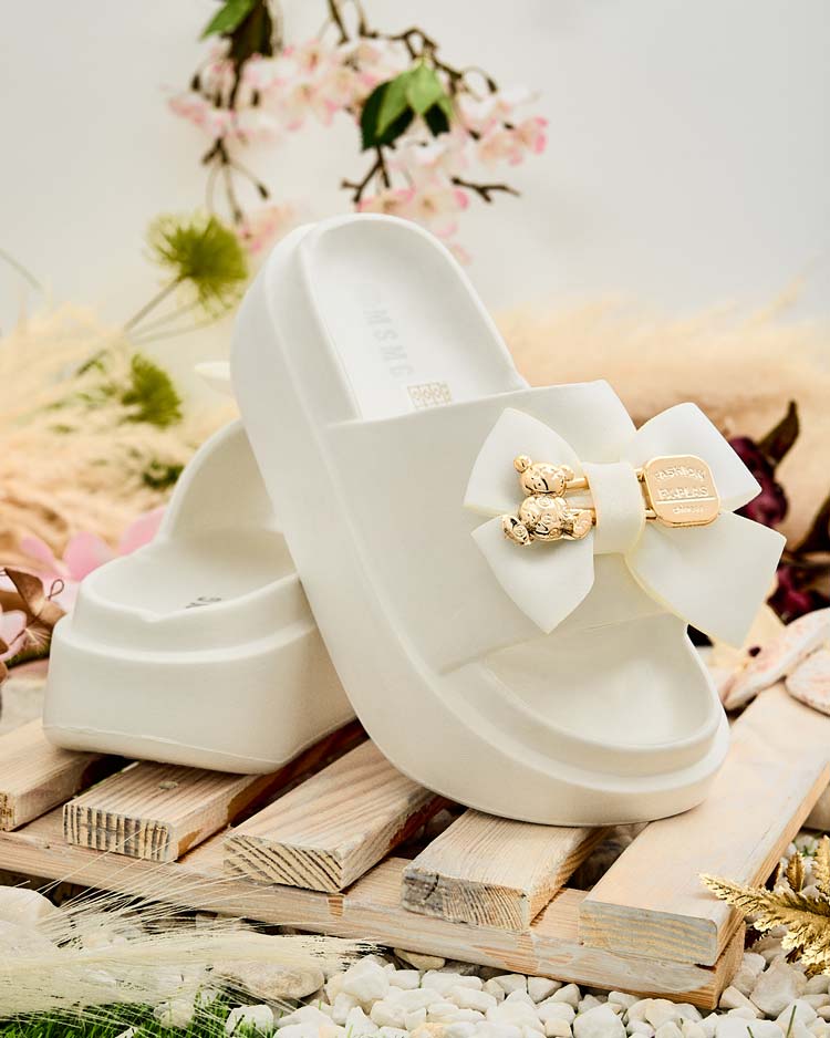 Royalfashion Tongs en caoutchouc pour femme avec nœud décoratif Apis