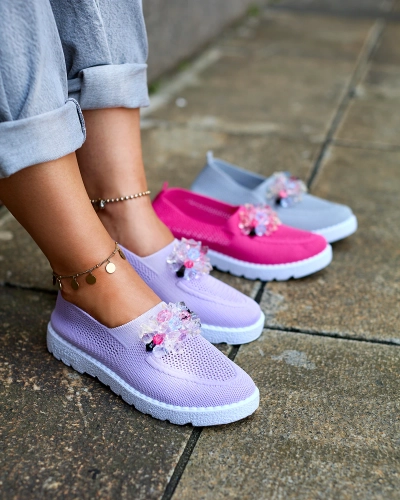 Royalfashion Mocassins en tissu violet pour femme avec cristaux Fezens