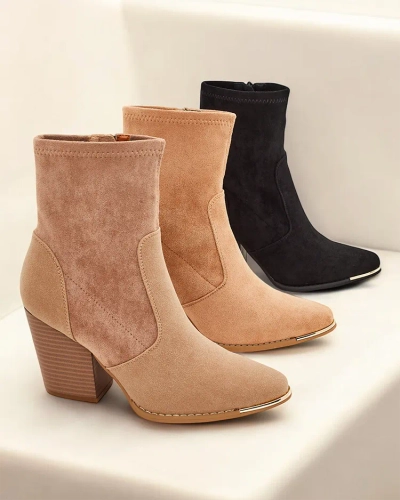 Royalfashion Bottes de femme en éco-suède à talon aiguille Gris